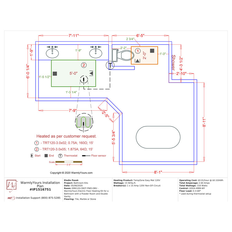 WarmlyYours Electric Floor Heating Kit for a Bathroom with a Powder